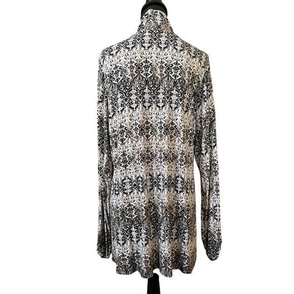 Investments Essentials XL Tunic Top Liquid Knit black white tan Print Long Sleev - Picture 5 of 8